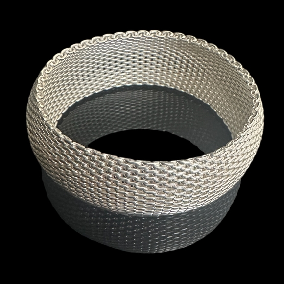 Mesh Bracelet Flexible Wide Silver Tone Bangle | Somerset Replica EUC - Picture 3 of 16